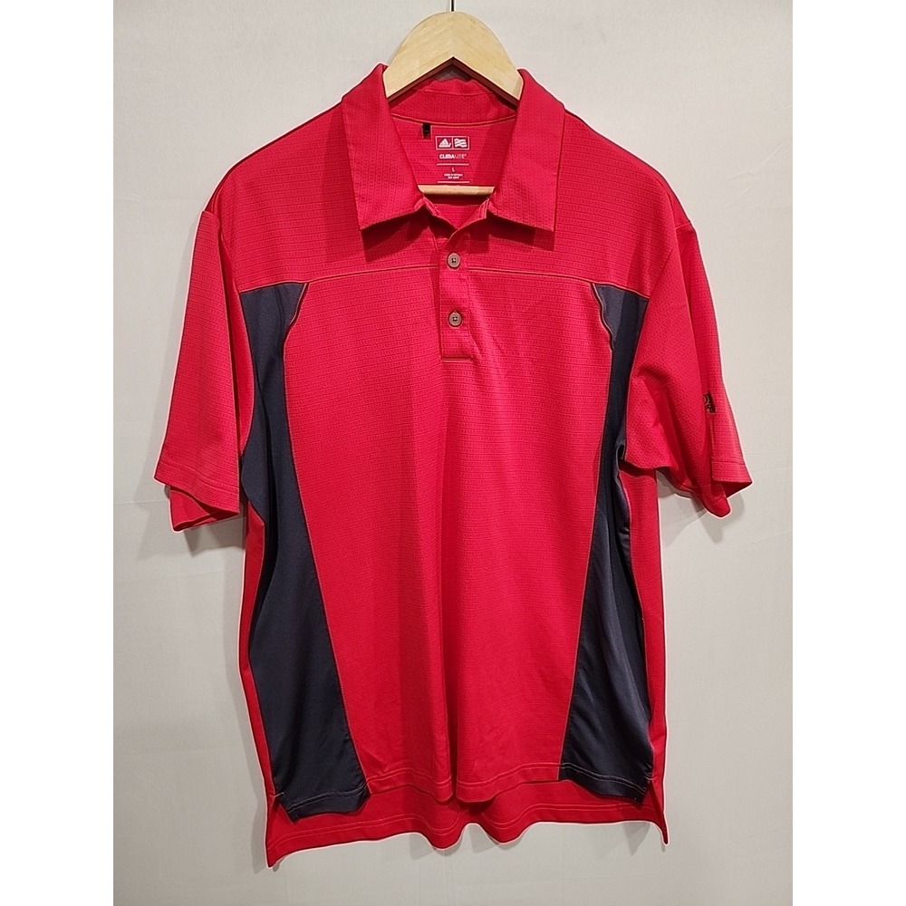 Adidas Climalite Golf Polo Mens L Red/Gray Short Sleeve, Collar,‎ Embroidered